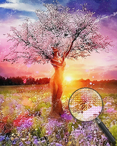 Baum Blumen Sonnenaufgang Diamond Painting