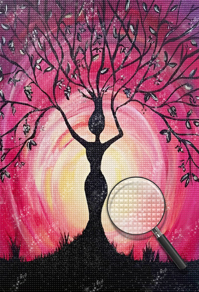 Menschenähnlicher Baum vor rosa Hintergrund Diamond Painting