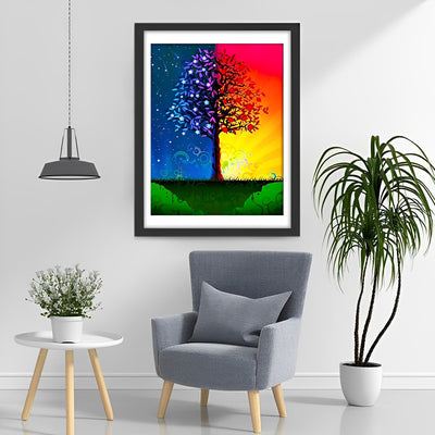 Rot-blauer zauberhafter Baum Diamond Painting