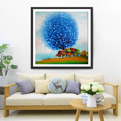 Dorf unter dem großen blauen Baum Diamond Painting