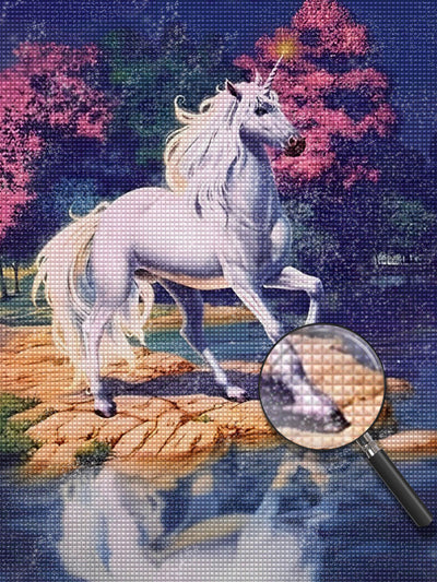 Weißes Einhorn am Bach Diamond Painting