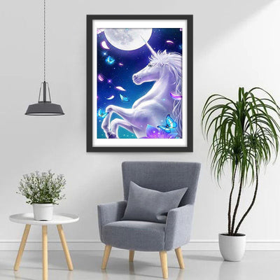 Einhorn und Schmetterlinge unter dem Vollmond Diamond Painting