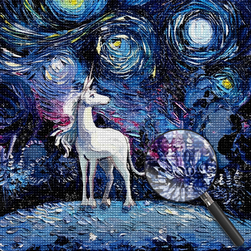 Weißes Einhorn Sternennacht Diamond Painting