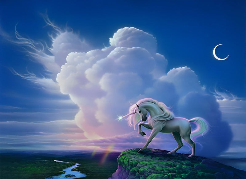 Weißes Einhorn und Wolken Diamond Painting