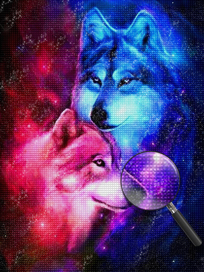 Roter und blauer Wolf Diamond Painting