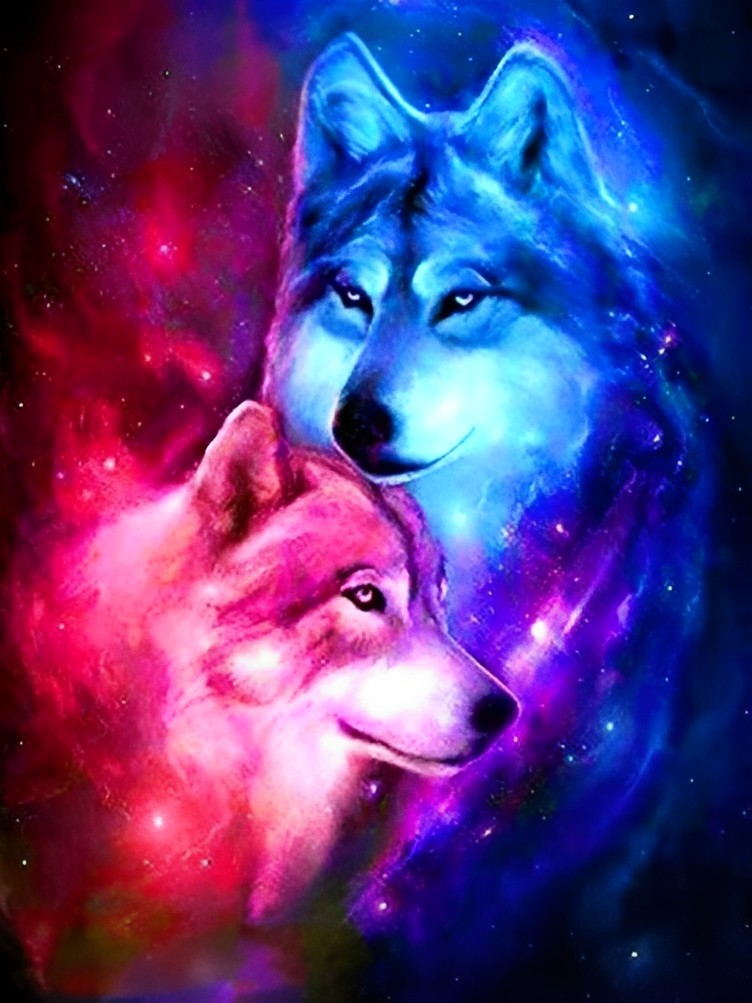 Roter und blauer Wolf Diamond Painting