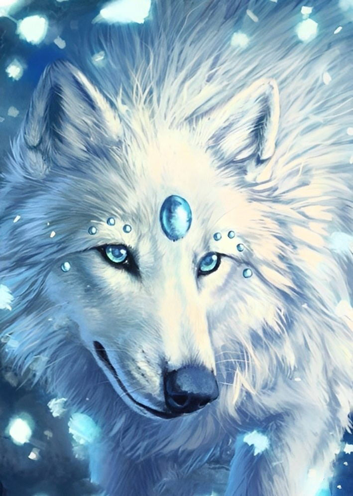 Schneewolf mit Edelstein Diamond Painting