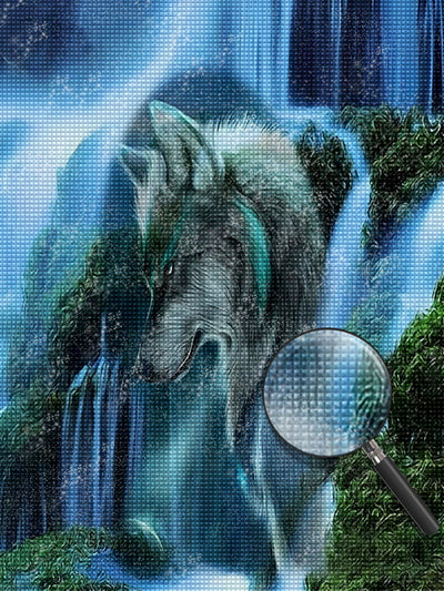 Wasserfall und Wolf Diamond Painting