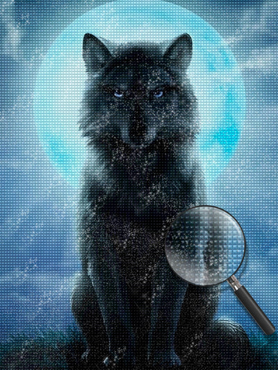 Schwarzer Wolf und Mond Diamond Painting