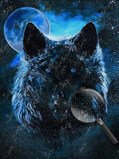 Schwarzer Wolf unter dem Vollmond Diamond Painting