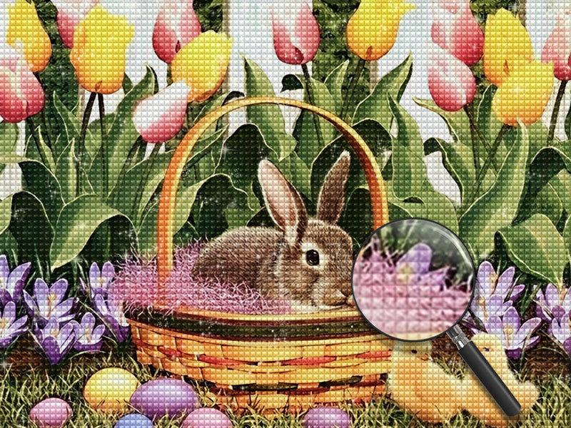 Ostereier Kaninchen Küken Tulpen Diamond Painting