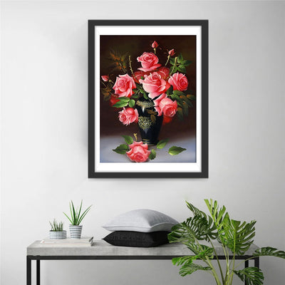 Rote Rosen in der schwarzen Vase Diamond Painting