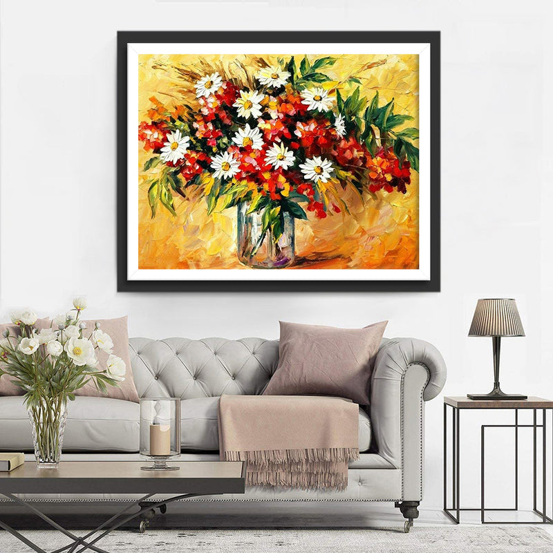 Blumenstrauß und orangefarbener Hintergrund Diamond Painting