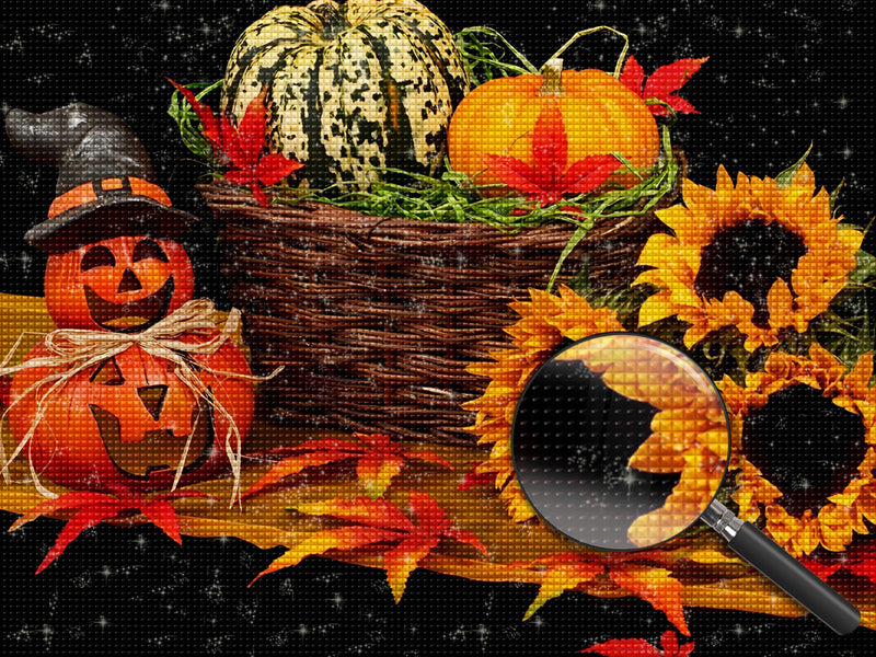 Kürbisse und Sonnenblumen an Halloween Diamond Painting