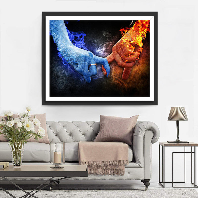 Liebe zwischen blauer und roter Flamme Diamond Painting