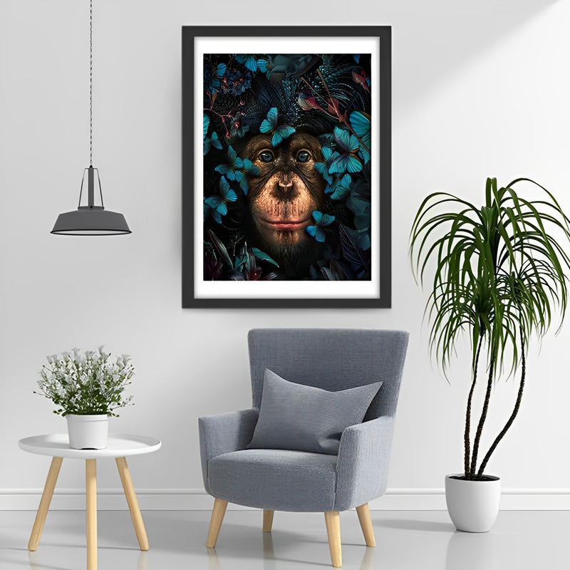 Affe und blaue Schmetterlinge Diamond Painting