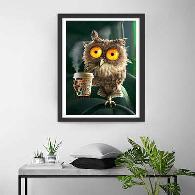 Eule mit Kaffee Diamond Painting