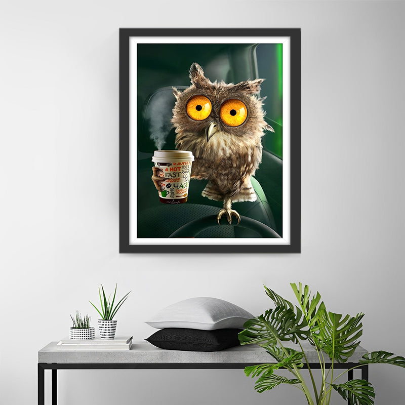 Eule mit Kaffee Diamond Painting