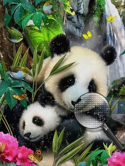 Pandas am Wasserfall Diamond Painting