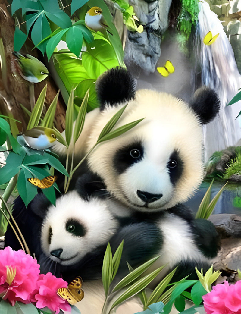 Pandas am Wasserfall Diamond Painting