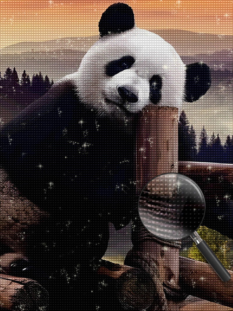 Panda auf dem Holzpfahl Diamond Painting