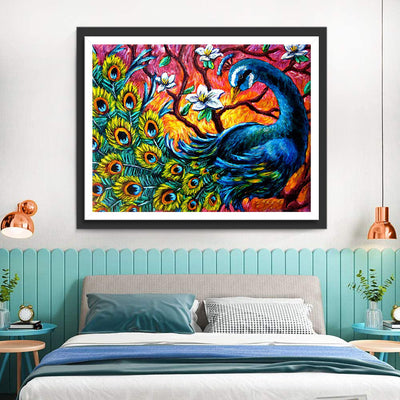 Blauer Pfau auf Magnolienbaum Diamond Painting