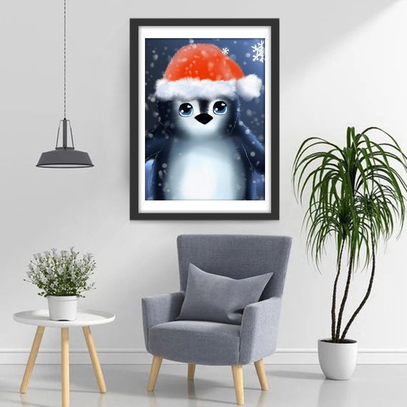 Pinguin mit Weihnachtsmütze Diamond Painting