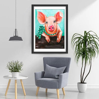 Schwein mit einem grünen Schal Diamond Painting