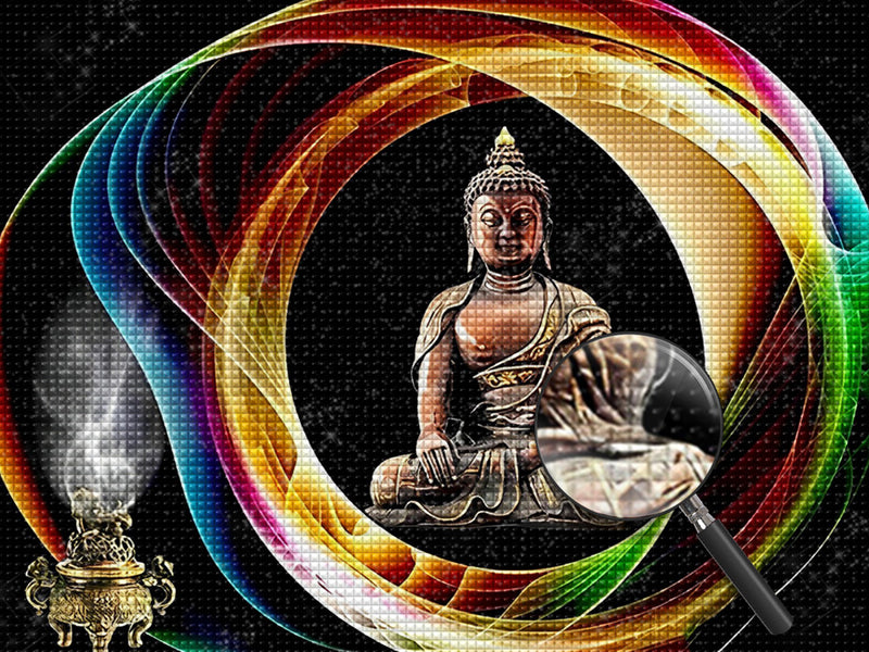 Buddha, Licht und Weihrauchgefäß Diamond Painting