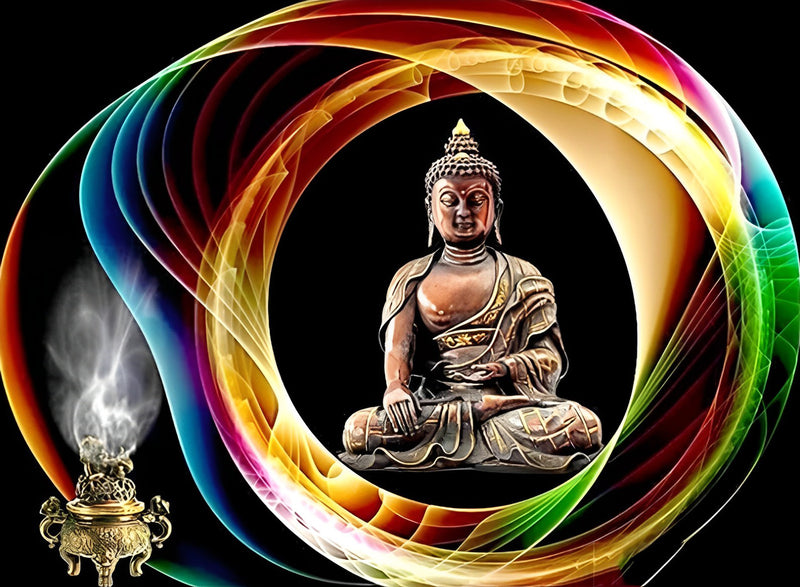 Buddha, Licht und Weihrauchgefäß Diamond Painting