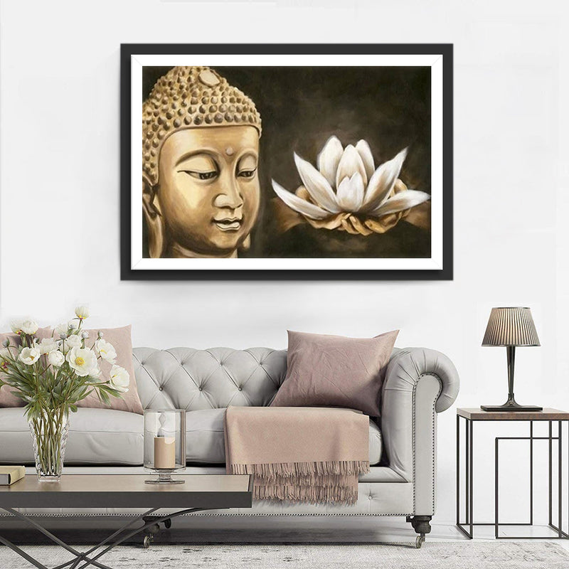 Buddha und weißer Lotus Diamond Painting