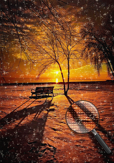 Strandstuhl im Sonnenuntergang Diamond Painting