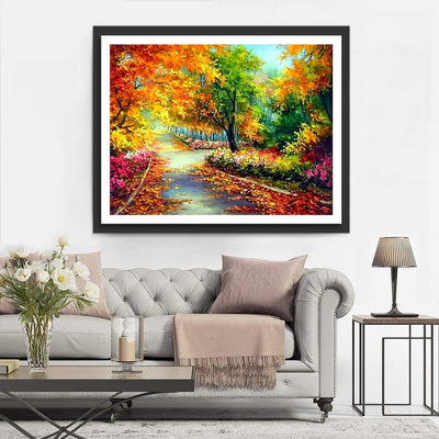 Pfad im Wald im Herbst Diamond Painting