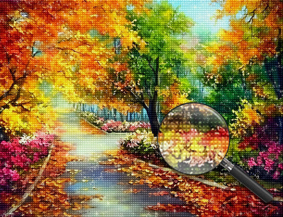 Pfad im Wald im Herbst Diamond Painting