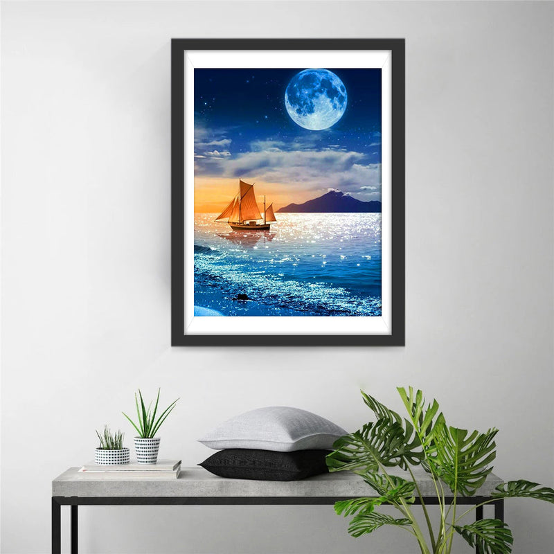 Segelboot Mond Meer Diamond Painting