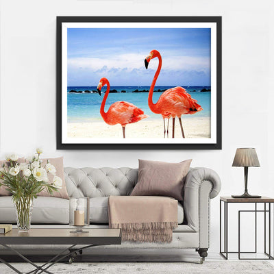 Rote Flamingos am Meer Diamond Painting