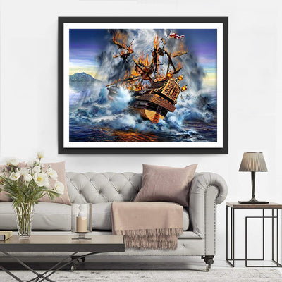 Brennendes Piratenschiff Diamond Painting