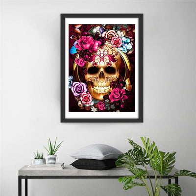 Goldener Totenkopf und Rosen Diamond Painting