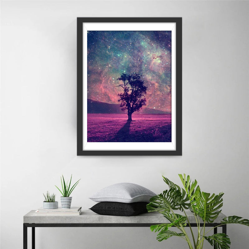 Sternenhimmel und einsamer Baum Diamond Painting