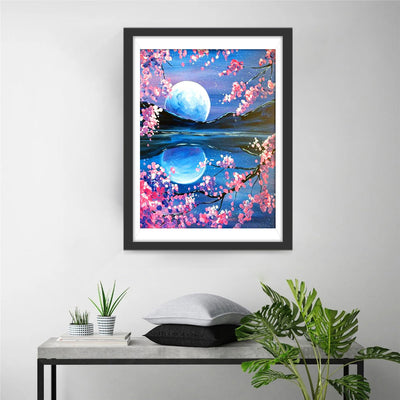 Kirschblüten und Vollmond Diamond Painting