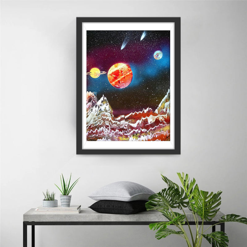 Planeten und hohe Berge Diamond Painting