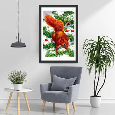 Rotes Eichhörnchen und Zeder Diamond Painting