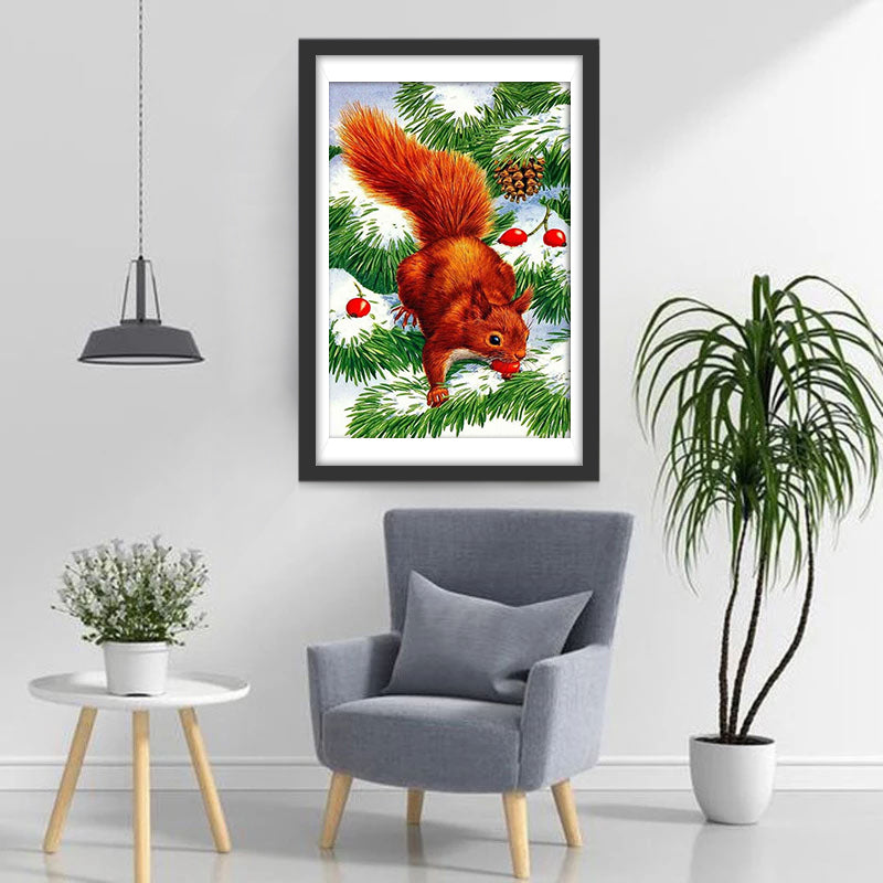 Rotes Eichhörnchen und Zeder Diamond Painting