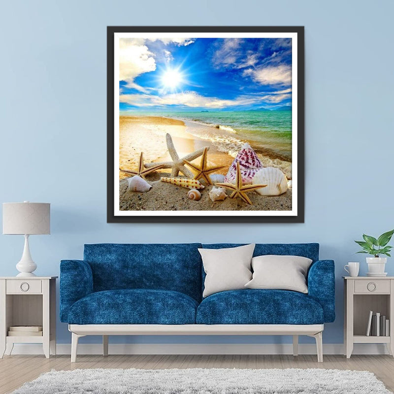 Seesterne und Muscheln am Strand Diamond Painting