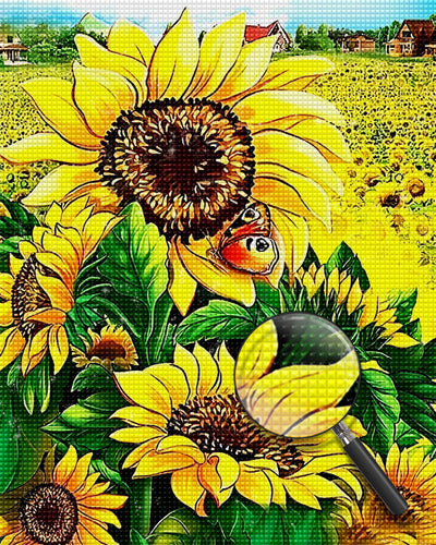 Sonnenblumen im Dorf Diamond Painting