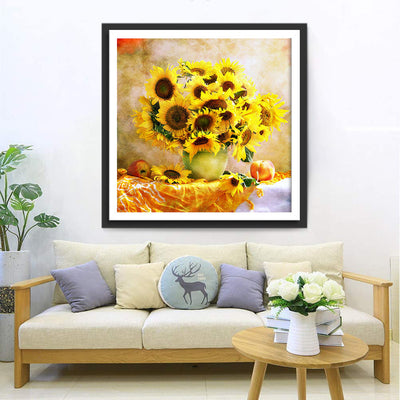 Sonnenblumen, Früchte und Tischtuch Diamond Painting