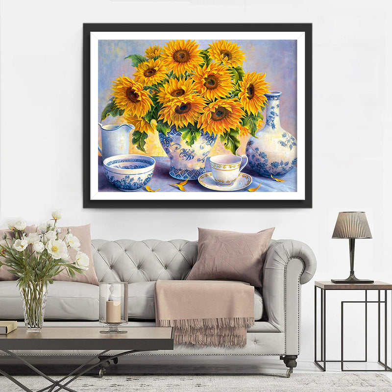 Sonnenblumen und Porzellan Diamond Painting