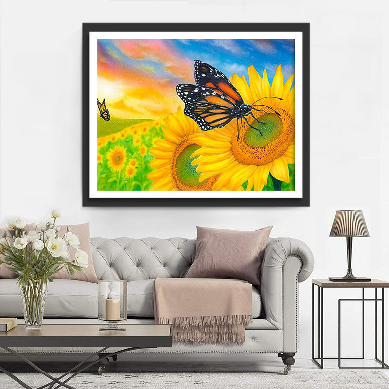 Sonnenblumen und Schmetterlinge Diamond Painting