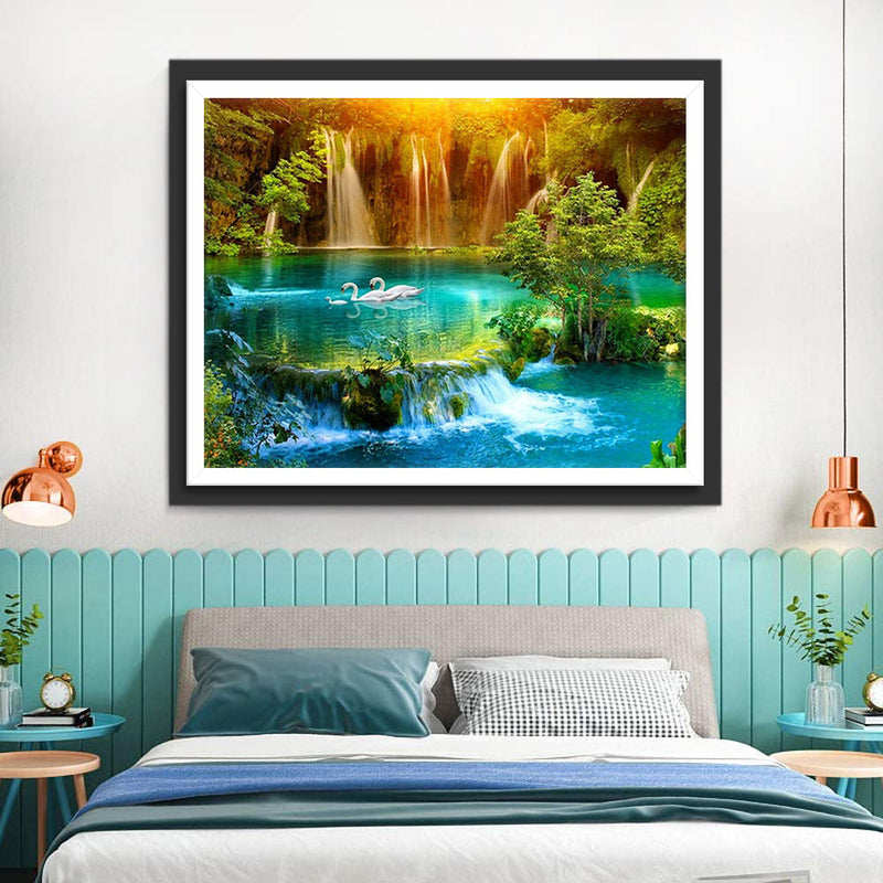 Wasserfall im Wald Diamond Painting