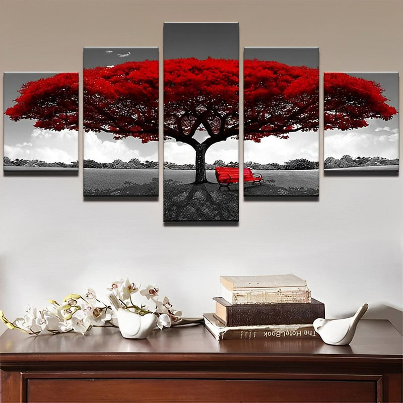 Rote Bank unter dem roten Baum Diamond Painting 5 teilig